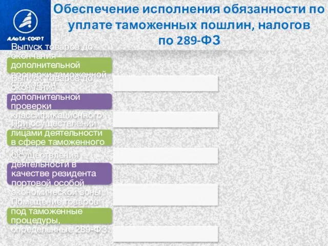 Обеспечение исполнения обязанности по уплате таможенных пошлин, налогов по 289-ФЗ Выпуск товаров