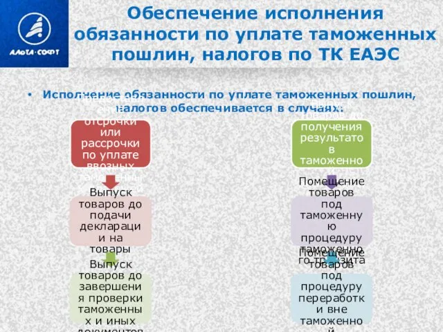 Обеспечение исполнения обязанности по уплате таможенных пошлин, налогов по ТК ЕАЭС Исполнение