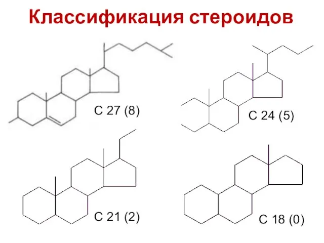 Классификация стероидов С 27 (8) С 24 (5) С 21 (2) С 18 (0)