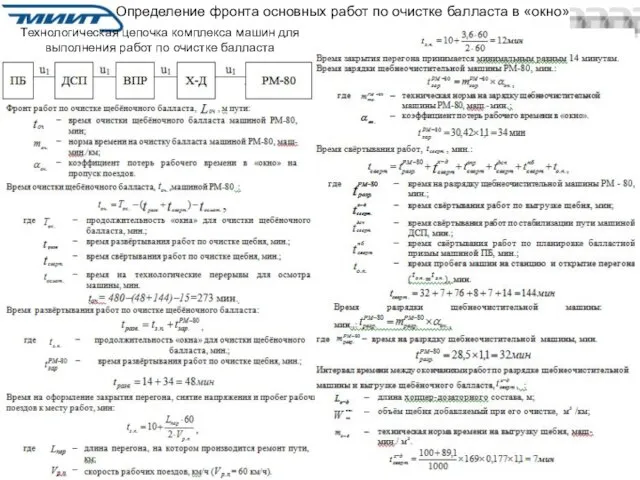 Определение фронта основных работ по очистке балласта в «окно» Технологическая цепочка комплекса