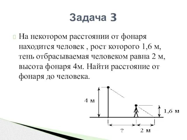 На некотором расстоянии от фонаря находится человек , рост которого 1,6 м,