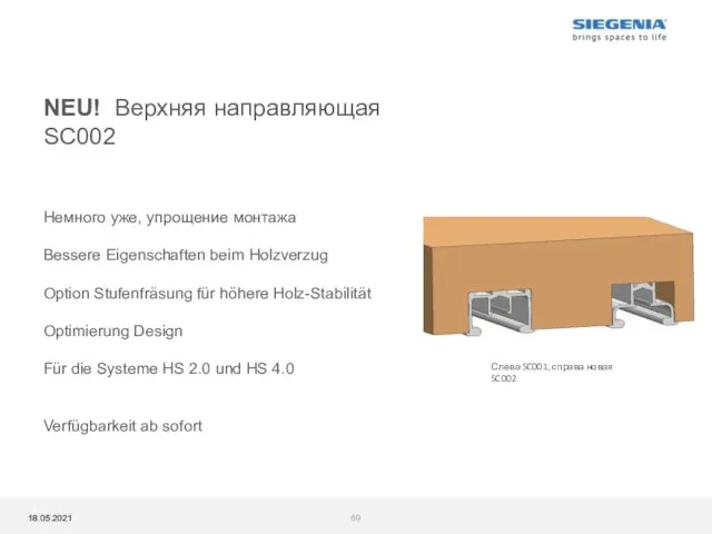 NEU! Верхняя направляющая SC002 Немного уже, упрощение монтажа Bessere Eigenschaften beim Holzverzug