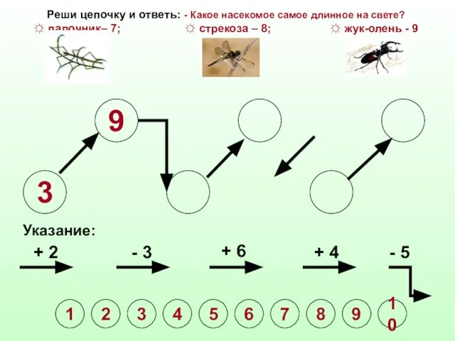 3 9 Указание: + 2 - 3 + 6 + 4 -