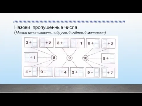 Назови пропущенные числа. (Можно использовать подручный счётный материал)
