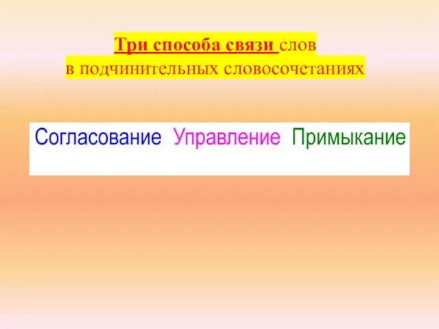 Три способа связи слов в подчинительных словосочетаниях