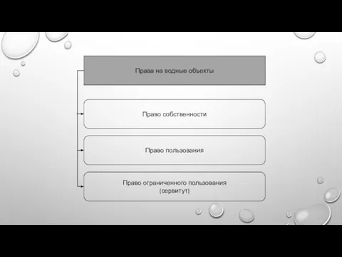 Права на водные объекты Право собственности Право пользования Право ограниченного пользования (сервитут)