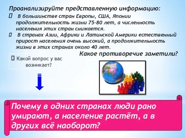 Какой вопрос у вас возникает? Почему в одних странах люди рано умирают,