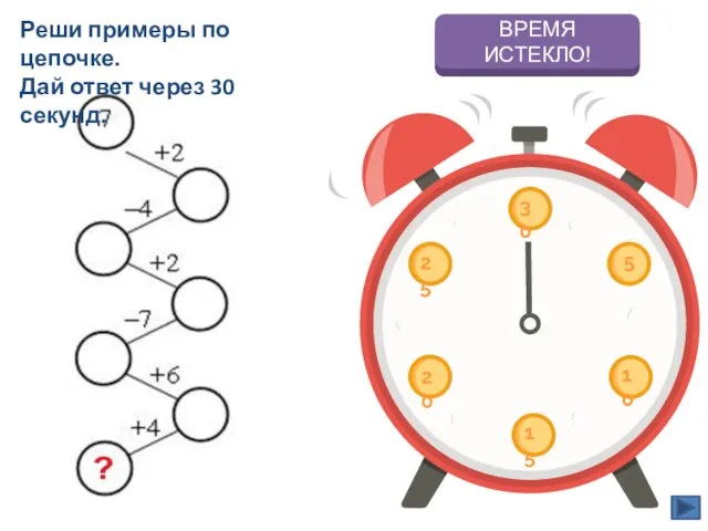 Реши примеры по цепочке. Дай ответ через 30 секунд.