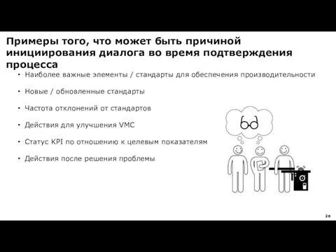 Примеры того, что может быть причиной инициирования диалога во время подтверждения процесса