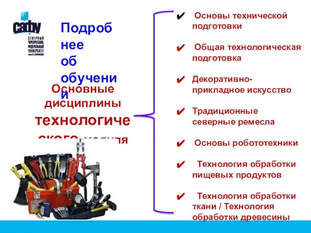 Основы технической подготовки Общая технологическая подготовка Декоративно-прикладное искусство Традиционные северные ремесла Основы