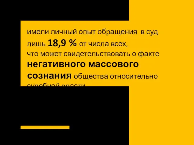 имели личный опыт обращения в суд лишь 18,9 % от числа всех,