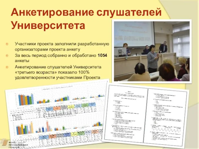 Анкетирование слушателей Университета Участники проекта заполнили разработанную организаторами проекта анкету За весь