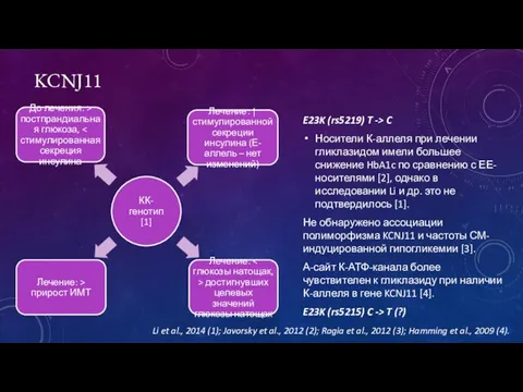 KCNJ11 E23K (rs5219) T -> C Носители К-аллеля при лечении гликлазидом имели