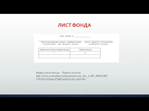 ЛИСТ ФОНДА Форма листа фонда: - Режим доступа: http://www.consultant.ru/document/cons_doc_LAW_40984/d0f8782951391dac1f700f7aed285c911cf63148/