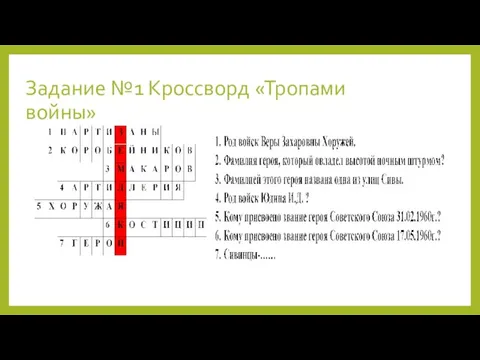 Задание №1 Кроссворд «Тропами войны»