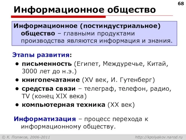 Информационное общество Этапы развития: письменность (Египет, Междуречье, Китай, 3000 лет до н.э.)