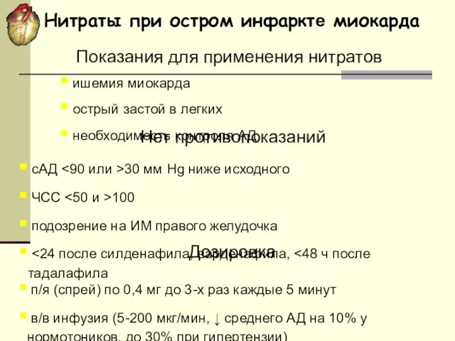 Нитраты при остром инфаркте миокарда Показания для применения нитратов ишемия миокарда острый