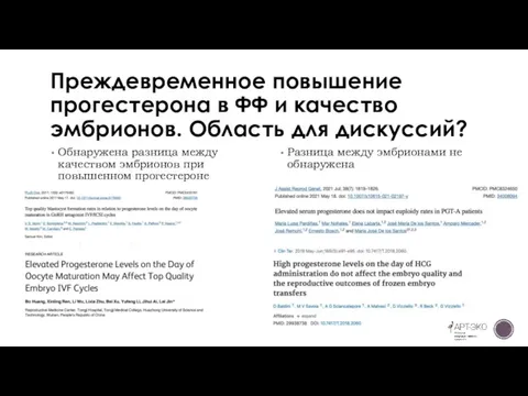 Преждевременное повышение прогестерона в ФФ и качество эмбрионов. Область для дискуссий? Обнаружена