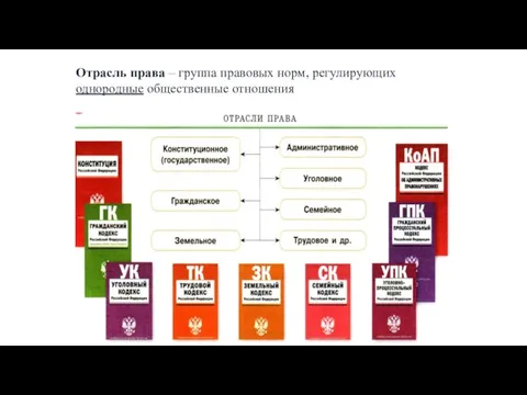 Отрасль права – группа правовых норм, регулирующих однородные общественные отношения