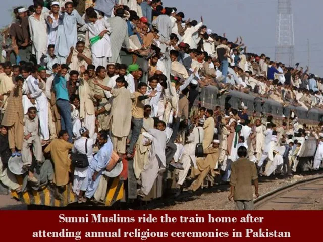 Sunni Muslims ride the train home after attending annual religious ceremonies in Pakistan