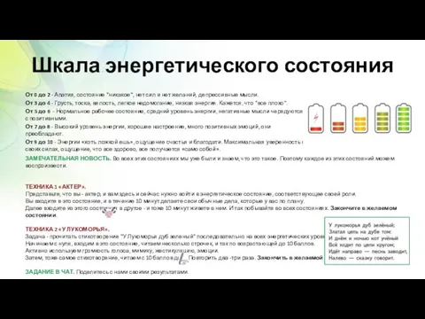 Шкала энергетического состояния От 0 до 2 - Апатия, состояние "никакое", нет