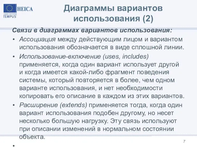 Диаграммы вариантов использования (2) Связи в диаграммах вариантов использования: Ассоциация между действующим