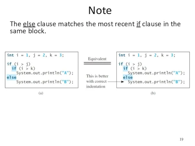 Note The else clause matches the most recent if clause in the same block.