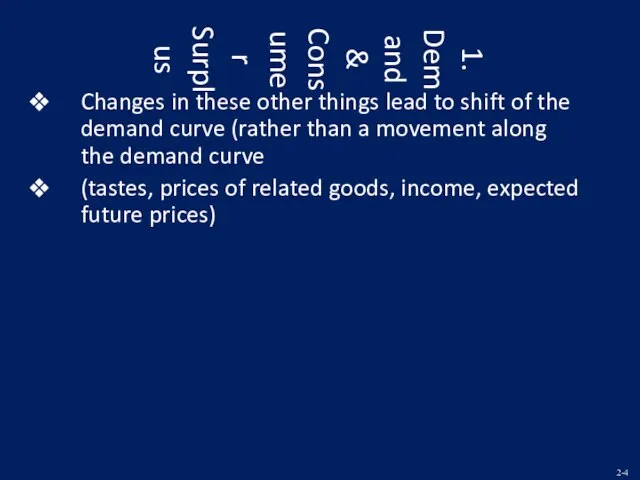1. Demand & Consumer Surplus Changes in these other things lead to