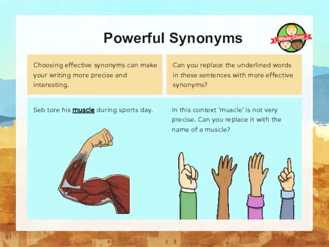 Powerful Synonyms Seb tore his muscle during sports day. In this context
