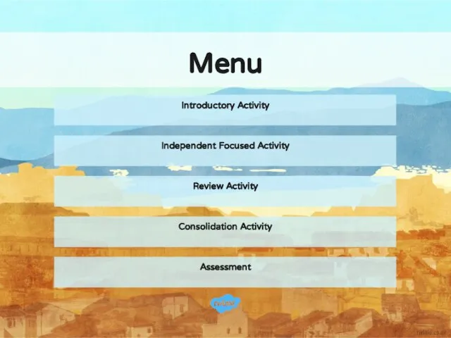 Introductory Activity Independent Focused Activity Review Activity Consolidation Activity Assessment Menu