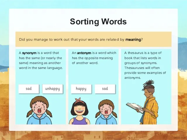 Sorting Words Did you manage to work out that your words are related by meaning?