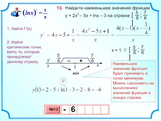 Найдите наименьшее значение функции y = 2х2 – 5x + lnx –