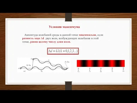 Амплитуда колебаний среды в данной точке максимальна, если разность хода ∆d двух