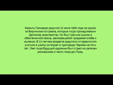 Камиль Писсарро родился 10 июля 1830 года на одном из Виргинских островов,