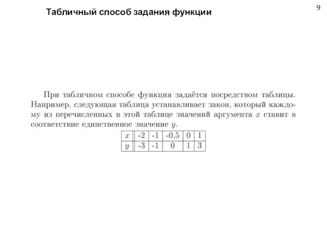 9 Табличный способ задания функции