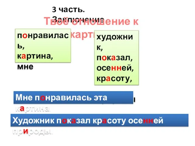 3 часть. Заключение Твоё отношение к картине понравилась, картина, мне художник, показал,