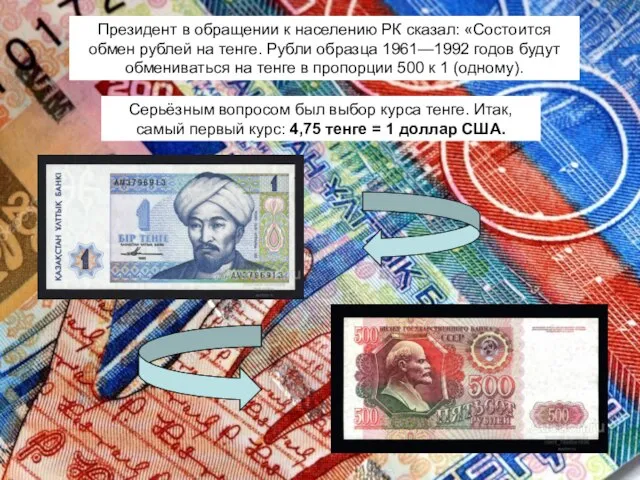 Президент в обращении к населению РК сказал: «Состоится обмен рублей на тенге.