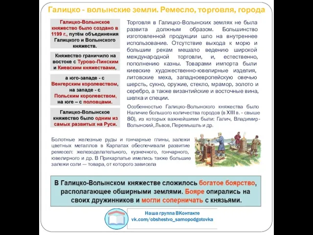 Галицко - волынские земли. Ремесло, торговля, города Торговля в Галицко-Волынских землях не