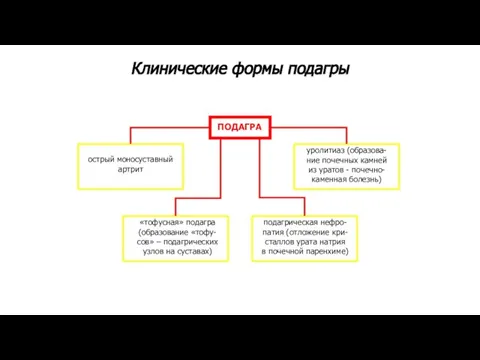 Клинические формы подагры ПОДАГРА «тофусная» подагра (образование «тофу- сов» – подагрических узлов