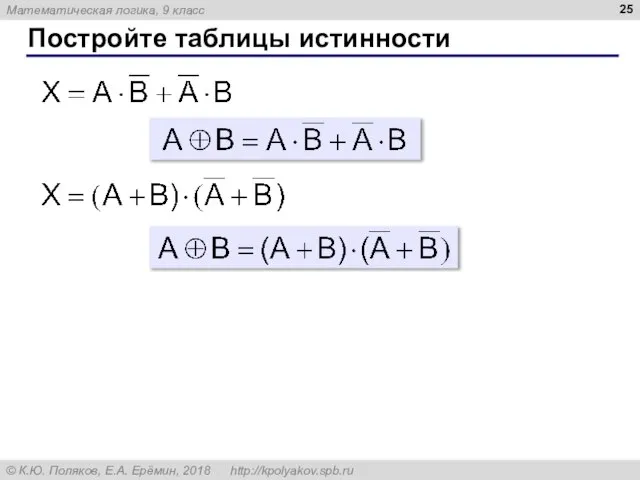 Постройте таблицы истинности