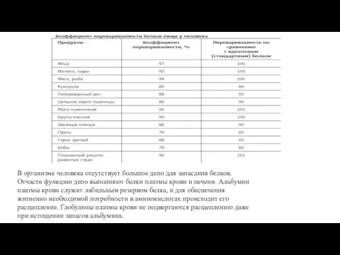 В организме человека отсутствует большое депо для запасания белков. Отчасти функцию депо