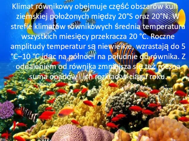 Klimat równikowy obejmuje część obszarów kuli ziemskiej położonych między 20°S oraz 20°N.