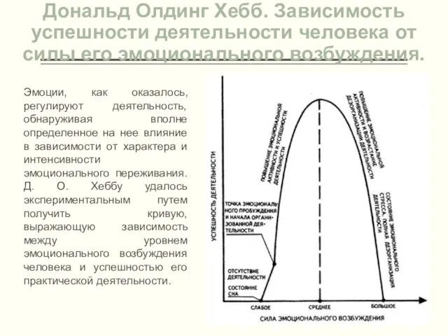 Дональд Олдинг Хебб. Зависимость успешности деятельности человека от силы его эмоционального возбуждения.