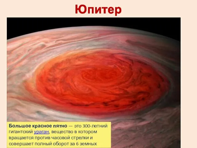 Юпитер Большое красное пятно — это 300-летний гигантский ураган, вещество в котором