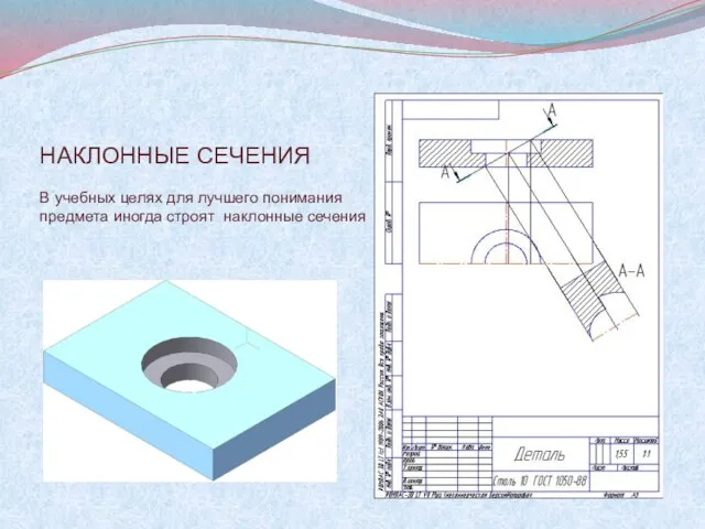 НАКЛОННЫЕ СЕЧЕНИЯ В учебных целях для лучшего понимания предмета иногда строят наклонные сечения