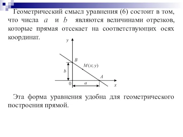 Геометрический смысл уравнения (6) состоит в том, что числа и являются величинами
