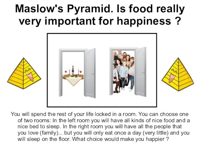 Maslow's Pyramid. Is food really very important for happiness ? You will