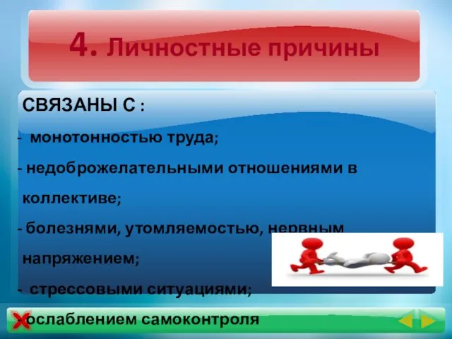 4. Личностные причины СВЯЗАНЫ С : монотонностью труда; недоброжелательными отношениями в коллективе;