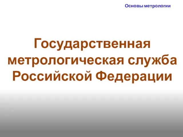 Основы метрологии Государственная метрологическая служба Российской Федерации