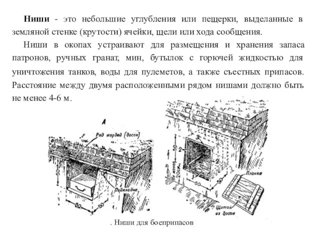 Ниши - это небольшие углубления или пещерки, выделанные в земляной стенке (крутости)